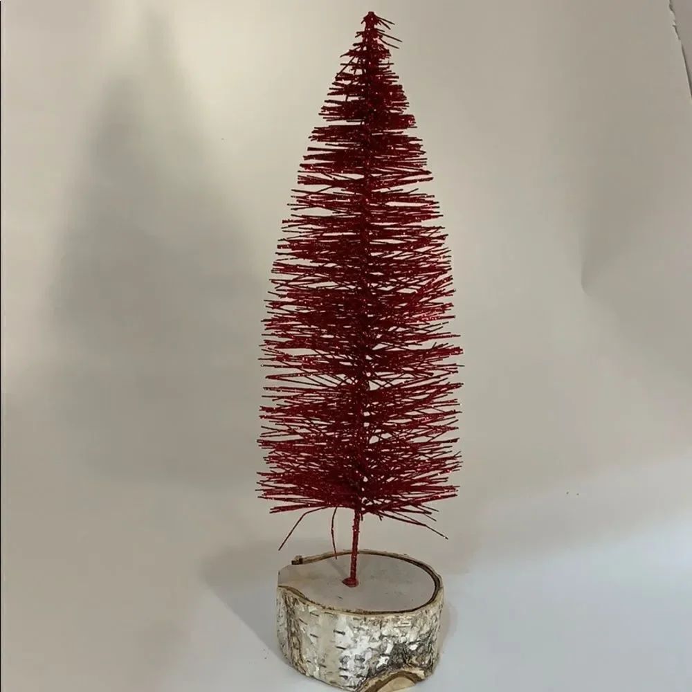 Bath And Body Red Tinsel Christmas Tree Wood Base Holiday Party Decorati…